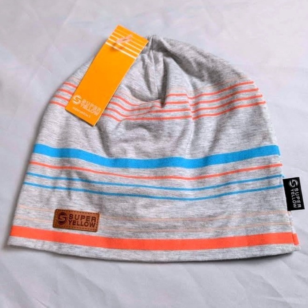 Superyellow Rush Beanie ~ Unisex ~ One Size ~ Grey‎ Melange Striped ~ Cotton